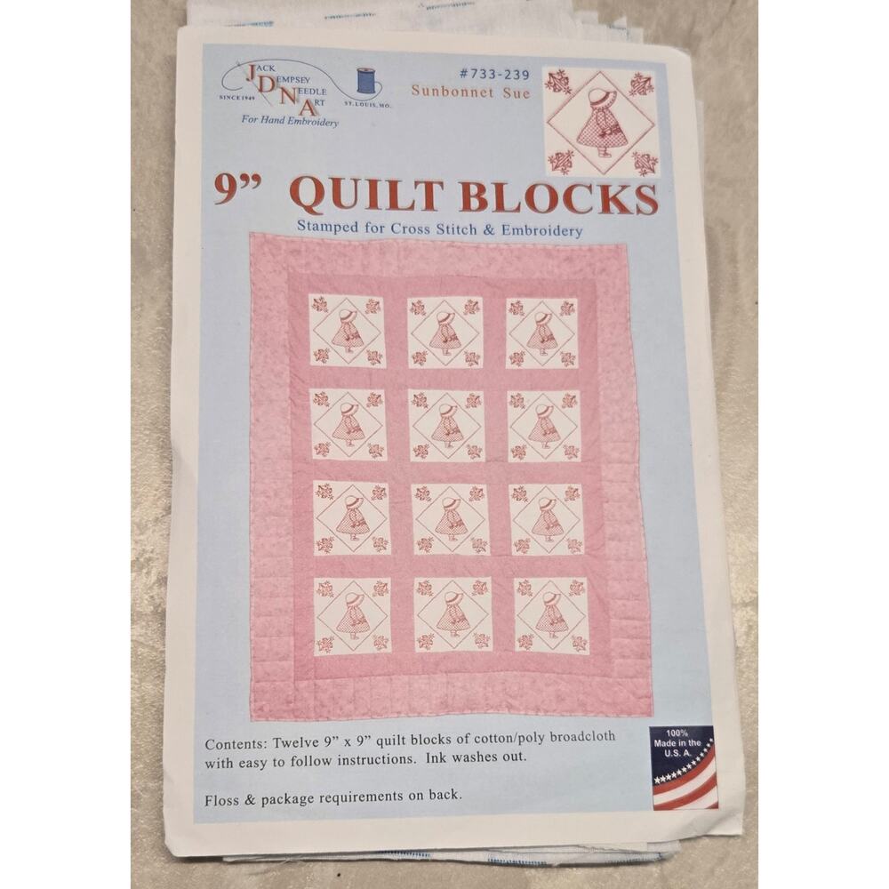 Vtg Jack Dempsey Needle Art Item Pattern Quilt Blocks #733-239 Sunbonnet Sue
